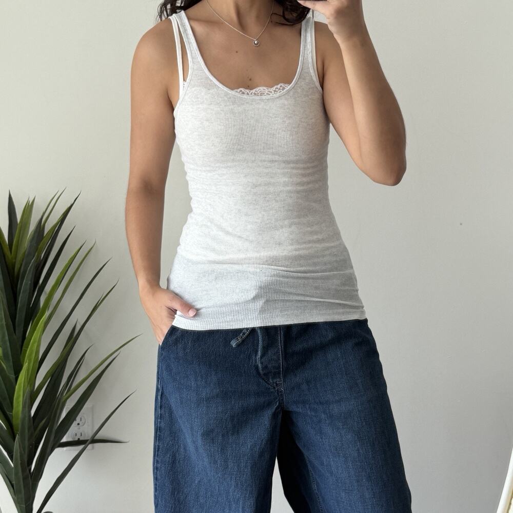 Vintage Abercrombie & Fitch Tank Top Women Small Gray Y2K Cami Ribbed Bella Swan